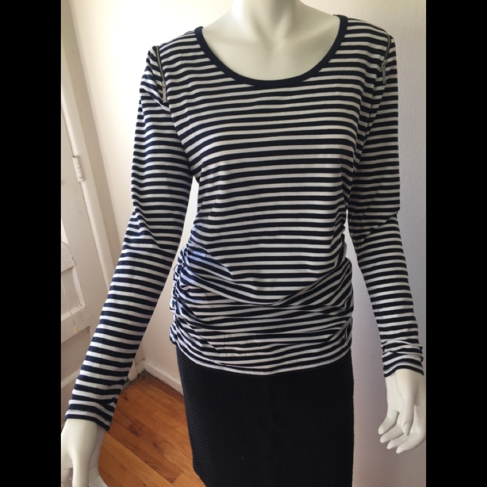 EUC Michael Kors navy/white striped tee w/zippers